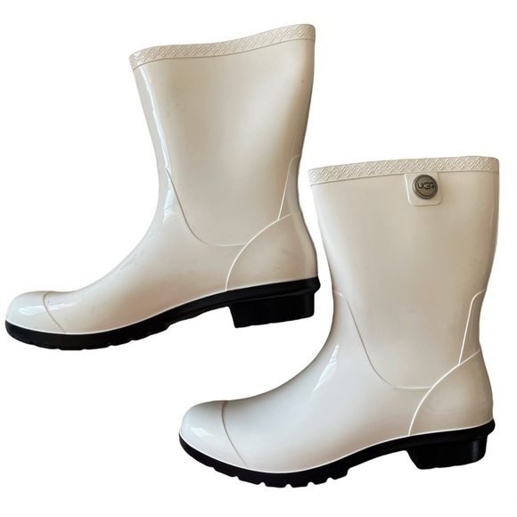 UGG Sienna White Glossy Rubber Rainboots Size 11 - Picture 2 of 6